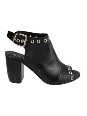 Ron White Shauna Black Leather Chunky Block Heel Sandals | 37